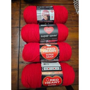 Red‎ Heart Super Saver Yarn Cherry Red Worsted Acrylic Knitting Crochet 4 Packs